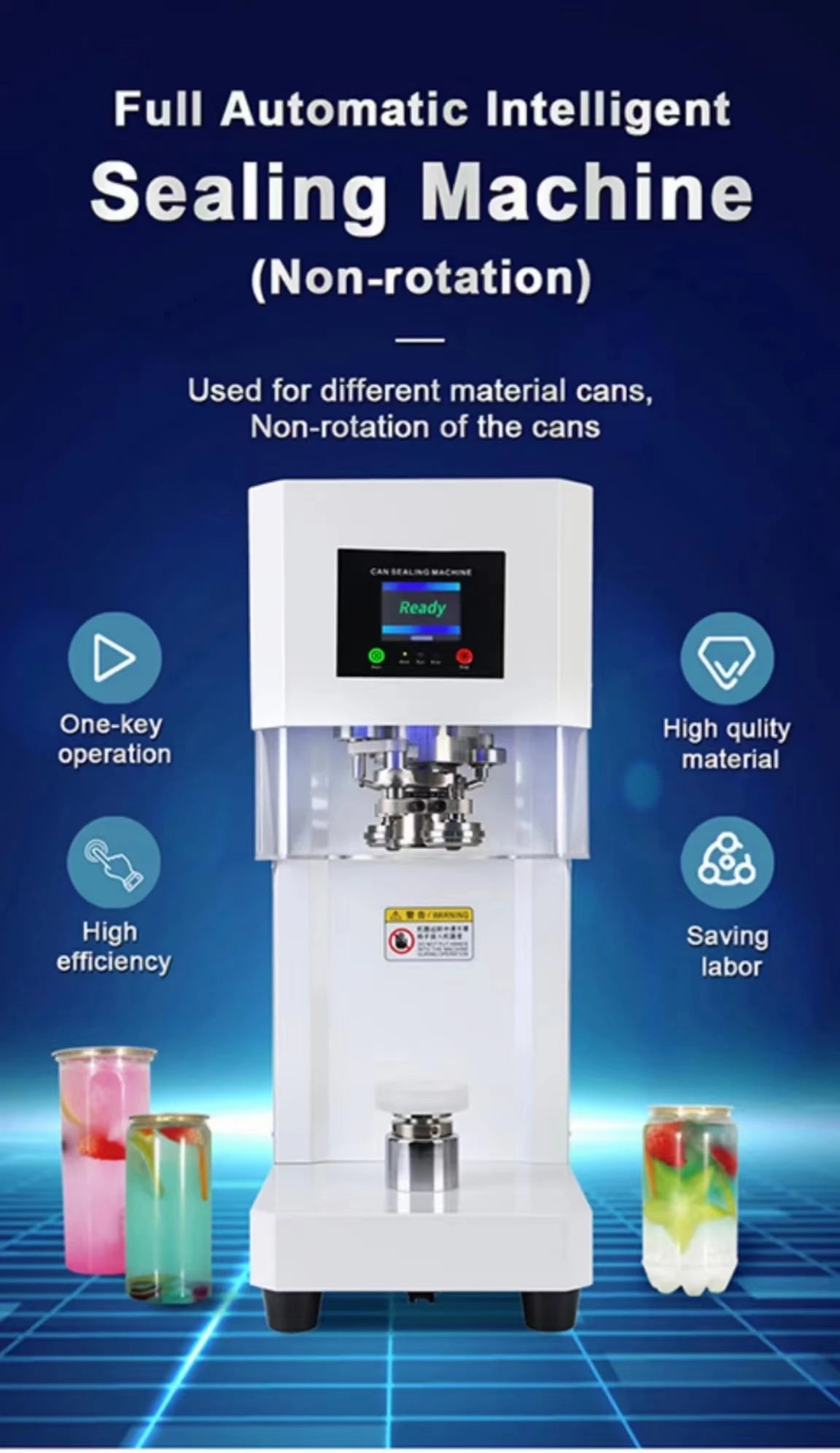 New Technology Full Automatic Intelligent Can Sealing Machine Non Rotary Plastic PET Tin Jar Beer Cans Seamer Size Customized